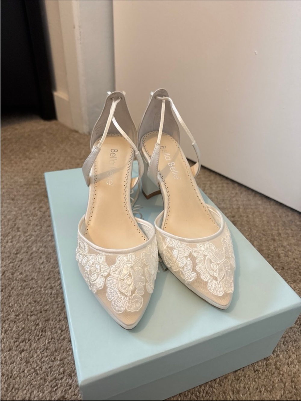 Bella Belle Ivory Lace Pointed Toe Heels